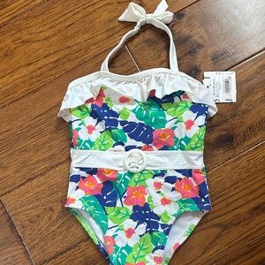 Janie and Jack Floral One Piece Swimsuit - Blue, Green, Pink